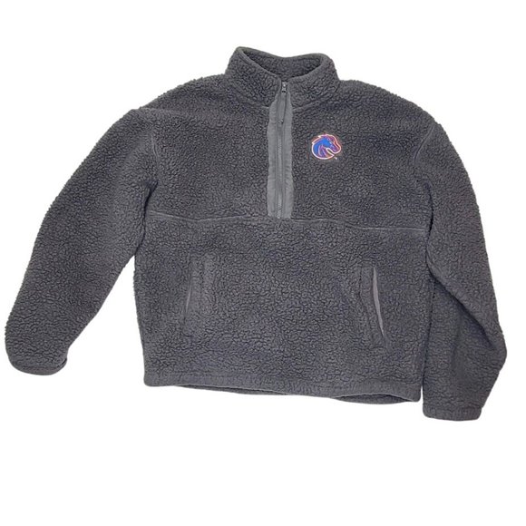 Captivating Tops - Boise State Broncos Gray Sherpa Half-Zip Pullover Jacket XL Captivating BSU